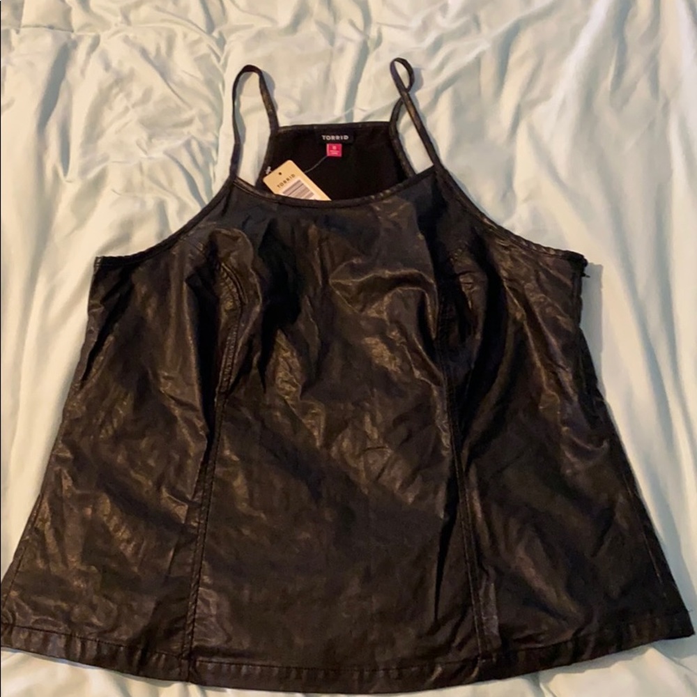 High-neck Faux Leather Tank Top